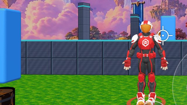 Con un amigo en un teléfono: el héroe ROJO de pie en el mundo de juego, en el lugar donde un amigo está de pie en el espacio real.