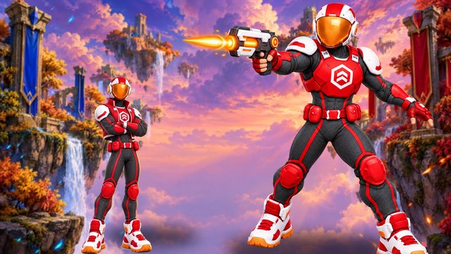 Ilustración principal: dos héroes ROJOS del equipo de la máquina en el cielo de la arena.