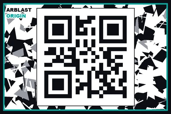 The ARBLAST arena poster: black-and-white artwork with a large QR code in the middle.
